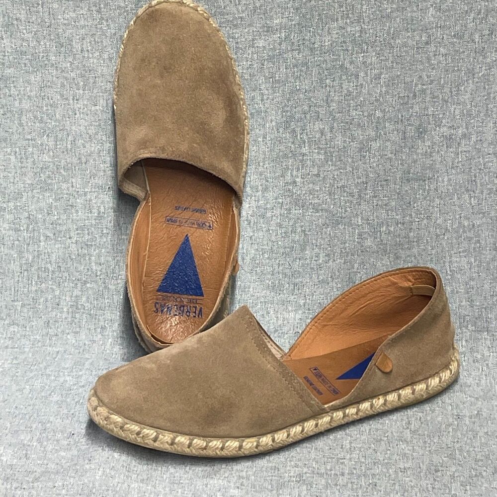 Verbenas Spain Suede Leather Espadrille Flats Taupe Slip On Shoes Women's 8.5